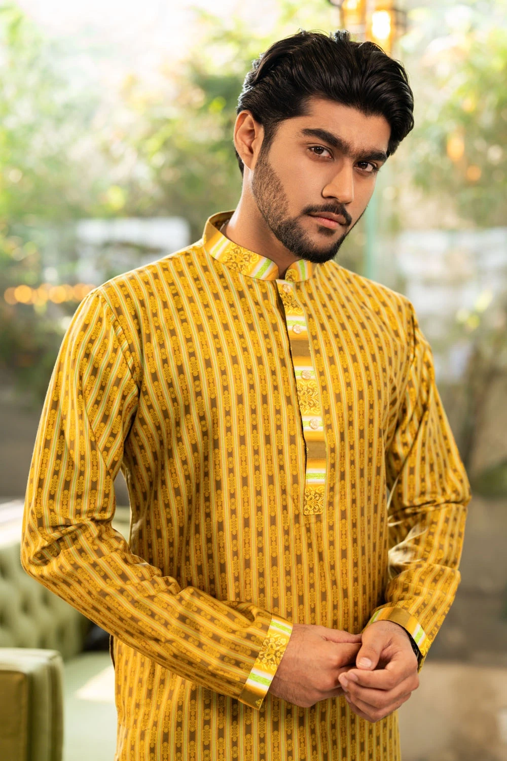 Men’s Knee-Length Slab Silk Digital Print Panjabi