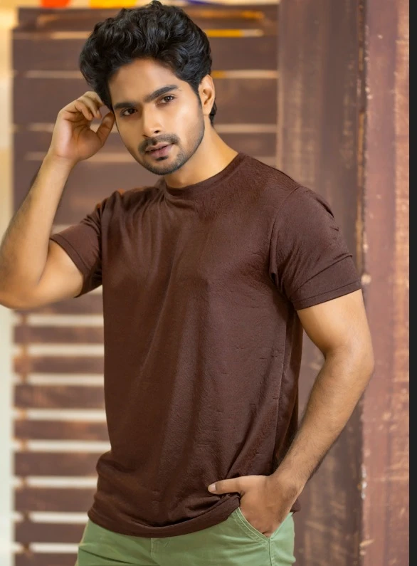 Men’s Coffee Net Fabric Plain Slimfit T-Shirt